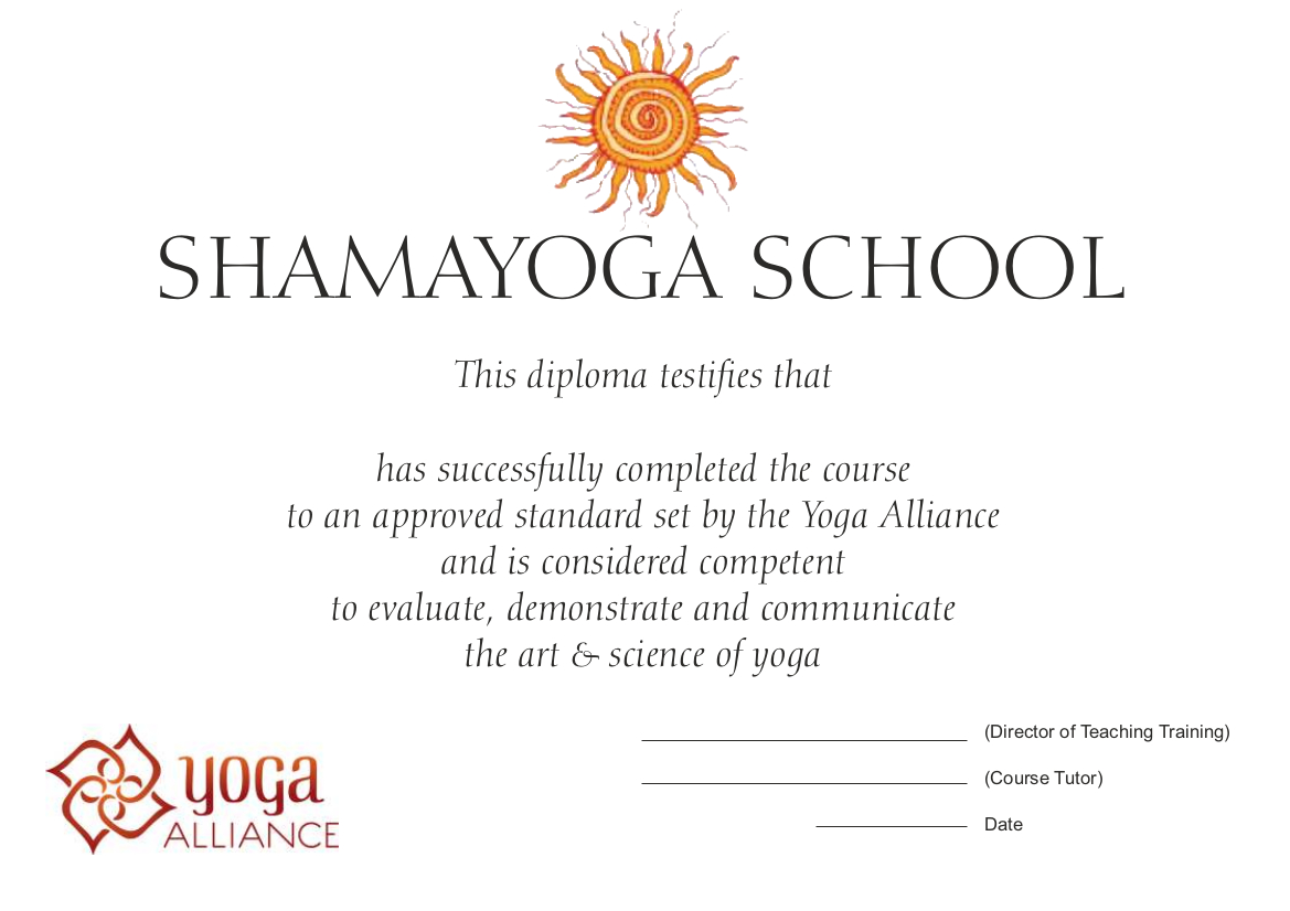 Shamayoga Diploma certified by Yoga Alliance